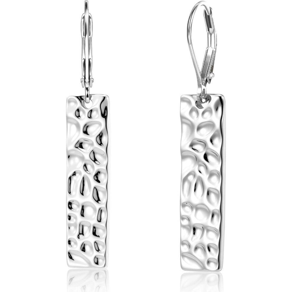 925 Sterling Silver French Lightweight Square Bar Long Drop Leverback Earring